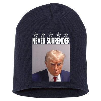 Trump Mug Shot Shirt - Never Surrender -Pro Trump 2024 Short Acrylic Beanie