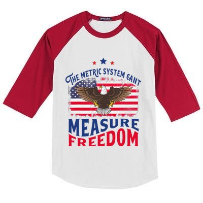 The Metric System CanT Measure Freedom Usa Fla 4th Of July Kids Colorblock Raglan Jersey