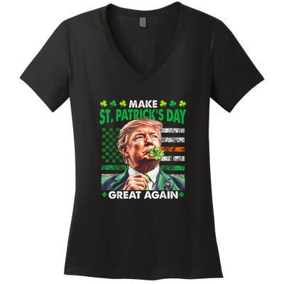 Trump Make St Patricks Day Great Again Irish American Flag Women's V-Neck T-Shirt