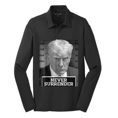 Trump Mug Shot - Donald Trump Mug Shot - Never Surrender Silk Touch Performance Long Sleeve Polo