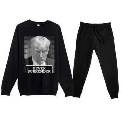 Trump Mug Shot - Donald Trump Mug Shot - Never Surrender Premium Crewneck Sweatsuit Set