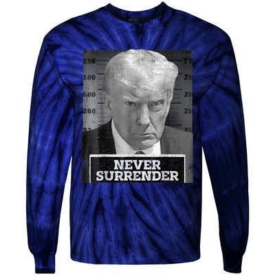 Trump Mug Shot - Donald Trump Mug Shot - Never Surrender Tie-Dye Long Sleeve Shirt