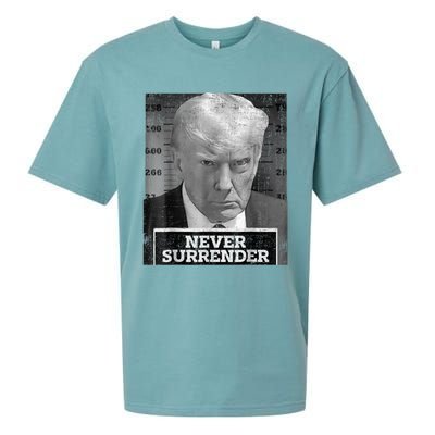 Trump Mug Shot - Donald Trump Mug Shot - Never Surrender Sueded Cloud Jersey T-Shirt