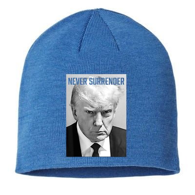 Trump Mug Shot Donald Trump Mug Shot Never Surrender Sustainable Beanie