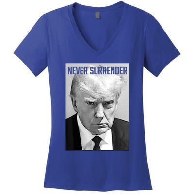 Trump Mug Shot Donald Trump Mug Shot Never Surrender Women's V-Neck T-Shirt