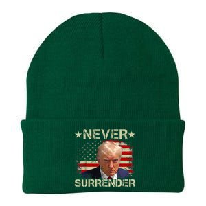 Trump Mug Shot Never Surrender Pro Trump American Flag Knit Cap Winter Beanie