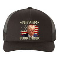 Trump Mug Shot Never Surrender Pro Trump American Flag Yupoong Adult 5-Panel Trucker Hat