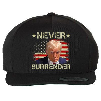 Trump Mug Shot Never Surrender Pro Trump American Flag Wool Snapback Cap