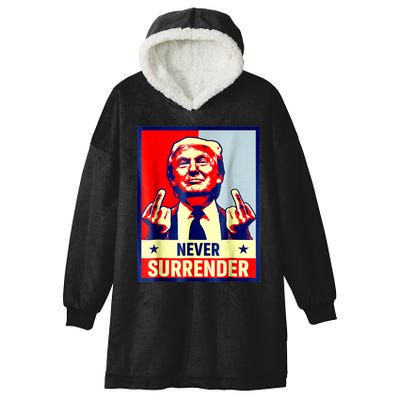 Trump Mug Shot Donald Trump Mug Shot Never Surrender Hooded Wearable Blanket