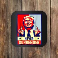 Trump Mug Shot Donald Trump Mug Shot Never Surrender Coaster