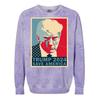 Trump Mug Shot 2024 Save America Trump Colorblast Crewneck Sweatshirt