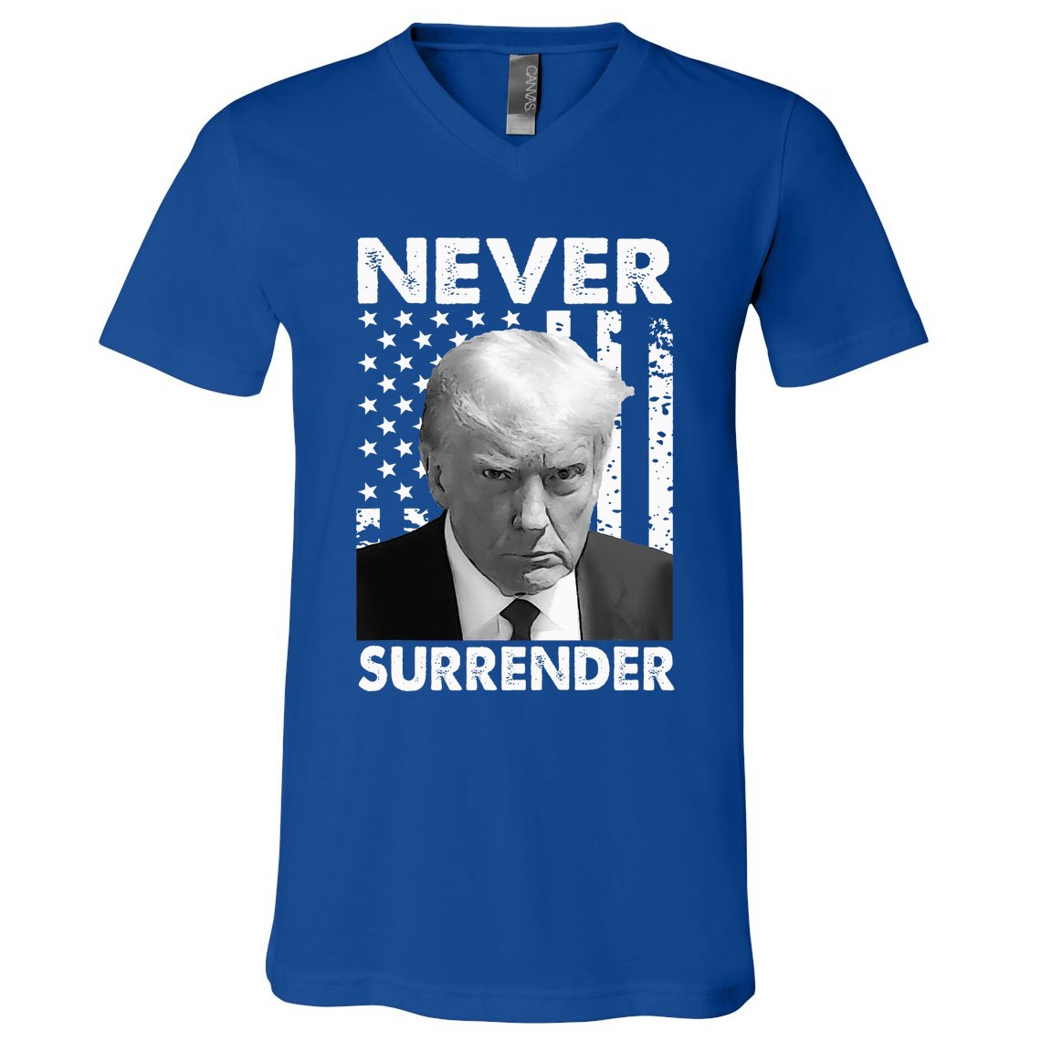 Trump Mug Shot Donald Trump Mug Shot Never Surrender V-Neck T-Shirt