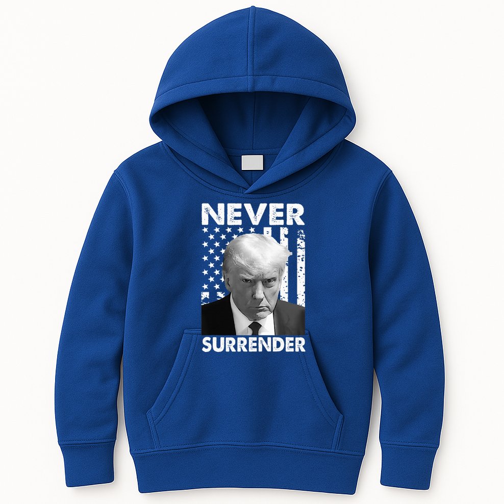 Trump Mug Shot Donald Trump Mug Shot Never Surrender Kids Hoodie