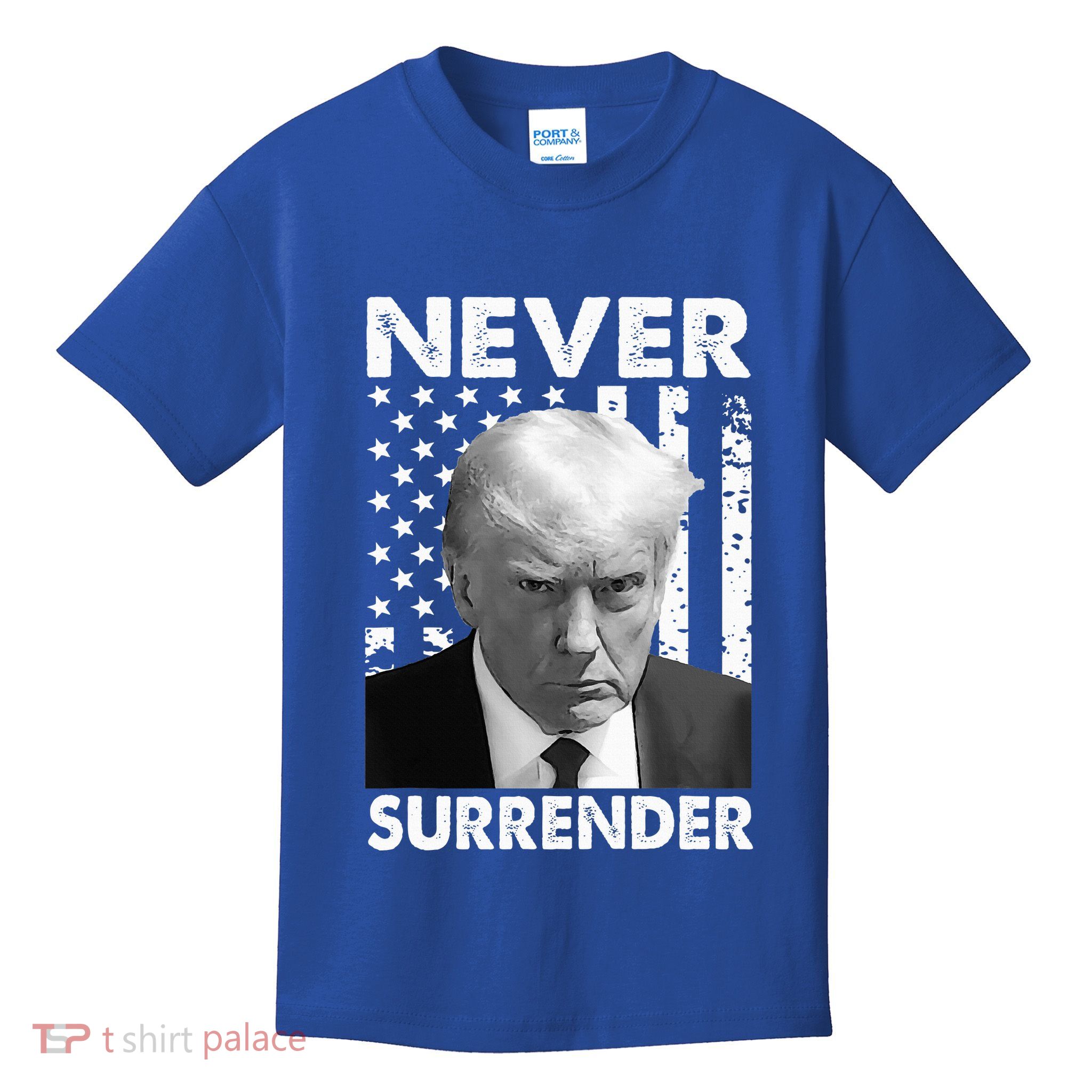 Trump Mug Shot Donald Trump Mug Shot Never Surrender Kids T-Shirt