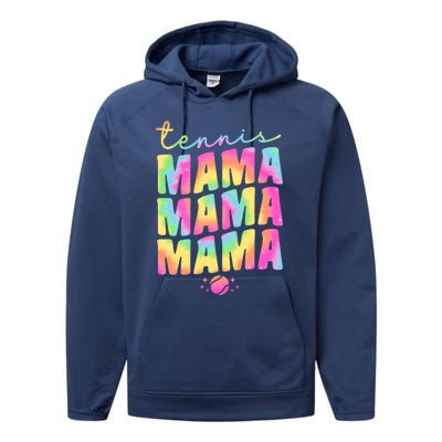 Tennis Mama Tie Dye Groovy Tennis Player Ball Mom Gift Performance Fleece Hoodie