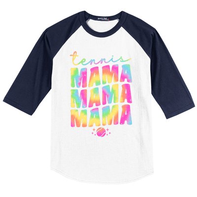 Tennis Mama Tie Dye Groovy Tennis Player Ball Mom Gift Baseball Sleeve Shirt