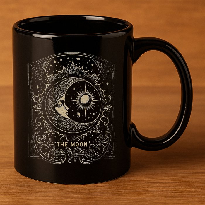 The Moon Tarot Card Goth Emo Occult Graphic Women 11oz C Handle Ceramic Mug