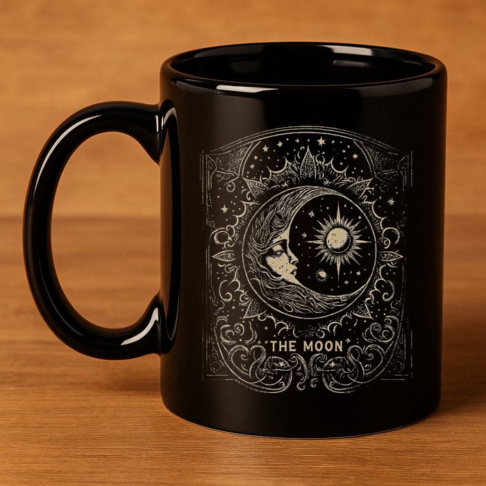 The Moon Tarot Card Goth Emo Occult Graphic Women 11oz C Handle Ceramic Mug