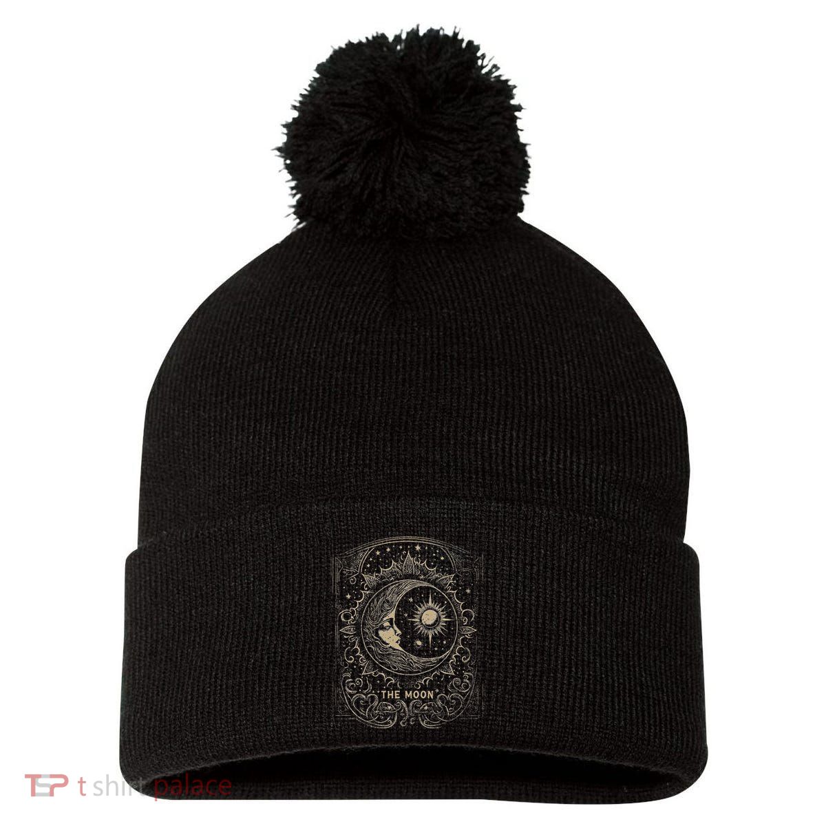 The Moon Tarot Card Goth Emo Occult Graphic Women Pom Pom 12in Knit Beanie