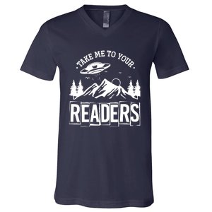 Take Me To Your Readers Bookworm Librarian Gift Reading V-Neck T-Shirt