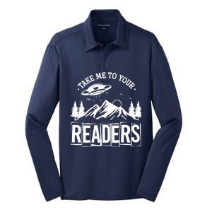 Take Me To Your Readers Bookworm Librarian Gift Reading Silk Touch Performance Long Sleeve Polo