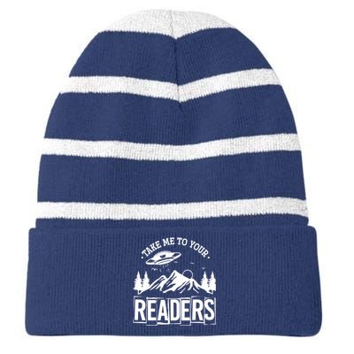 Take Me To Your Readers Bookworm Librarian Gift Reading Striped Beanie with Solid Band