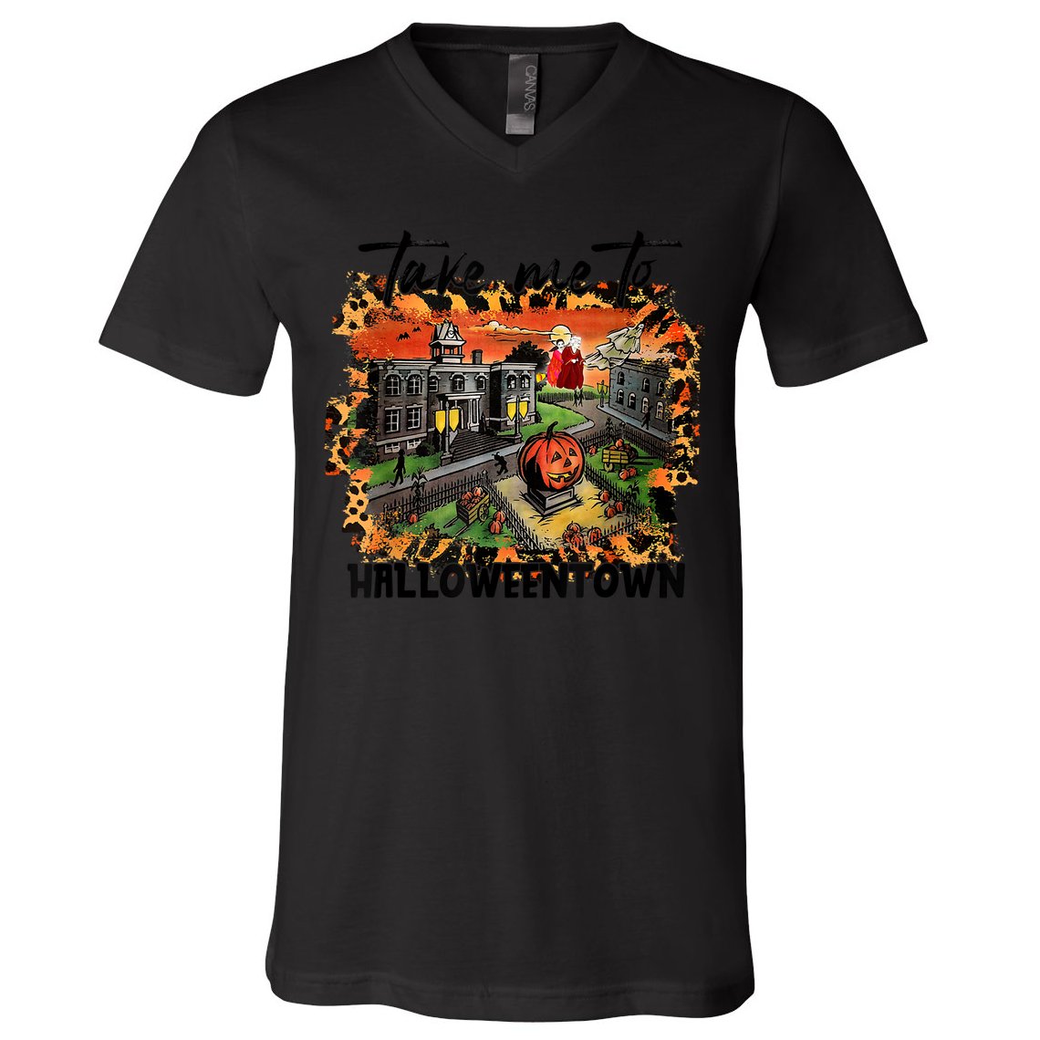 Take Me To Halloweentown & Chill Leopard Halloween Costume Gift V-Neck T-Shirt