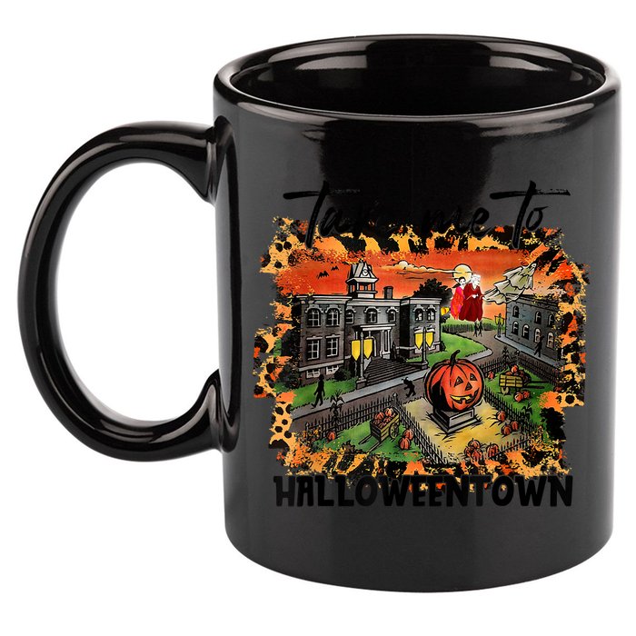 Take Me To Halloweentown & Chill Leopard Halloween Costume Gift 11oz C Handle Ceramic Mug