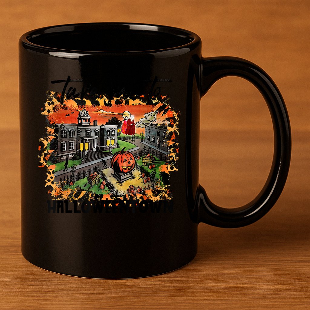 Take Me To Halloweentown & Chill Leopard Halloween Costume Gift 11oz C Handle Ceramic Mug