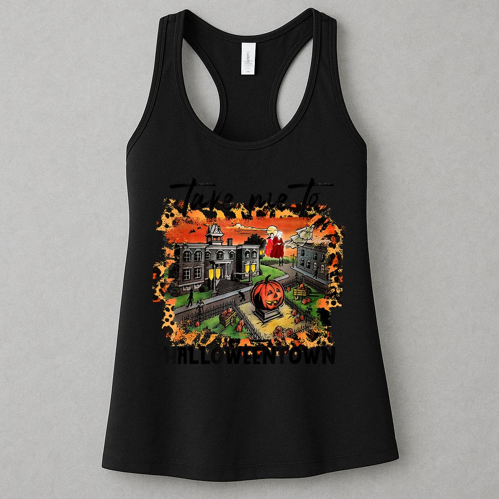 Take Me To Halloweentown & Chill Leopard Halloween Costume Gift Womens Tank Top