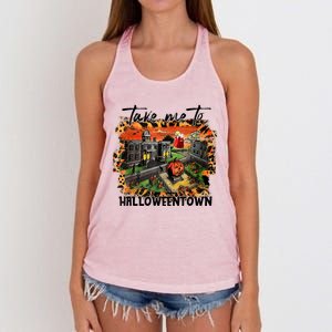 Take Me To Halloweentown & Chill Leopard Halloween Costume Gift Women's Knotted Racerback Tank