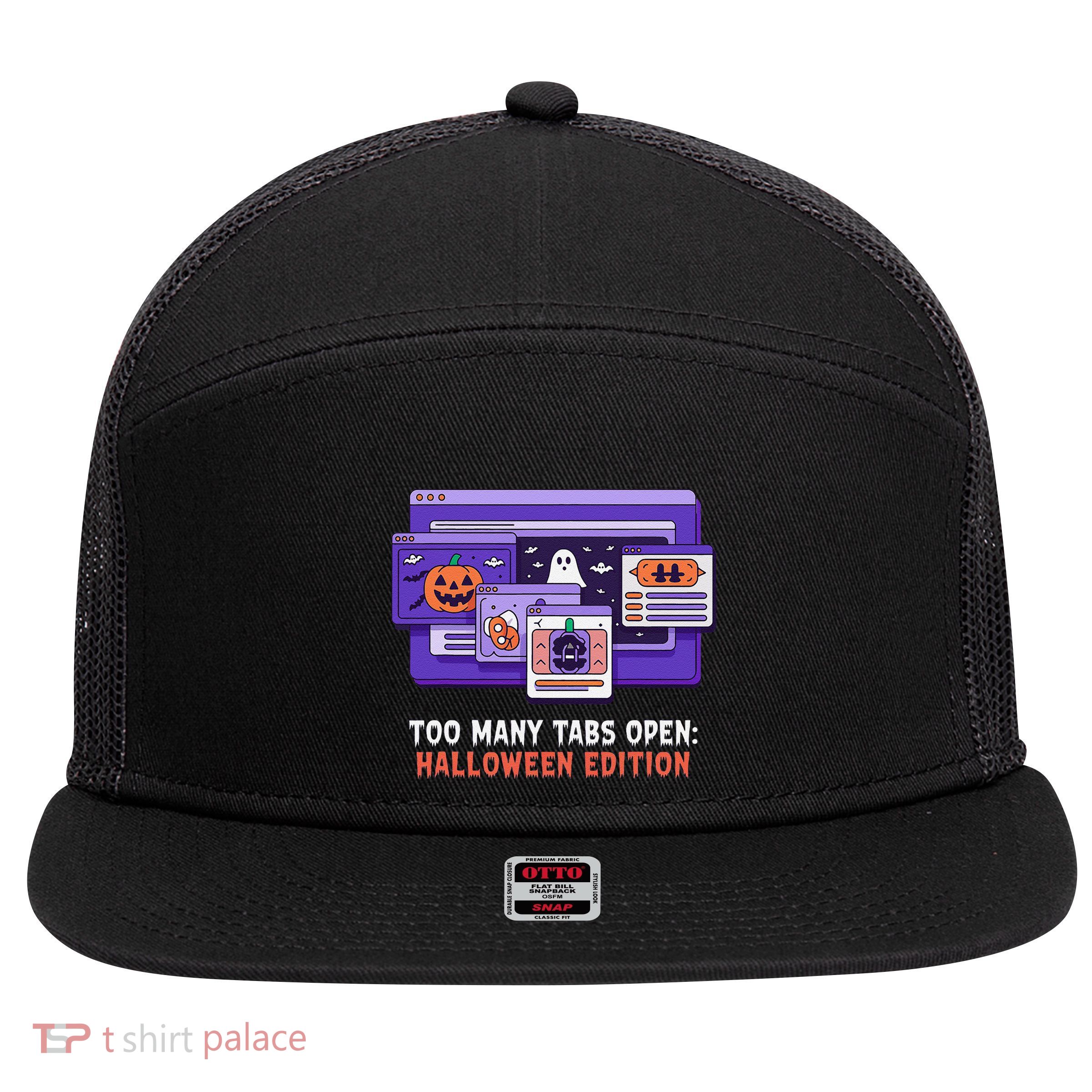 Too Many Tabs Open Adhd Awareness Halloween 7 Panel Mesh Trucker Snapback Hat