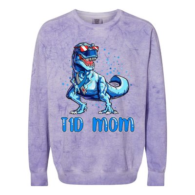 T1D Mom Type 1 Diabetes Ribbon T Rex Dinosaur Colorblast Crewneck Sweatshirt