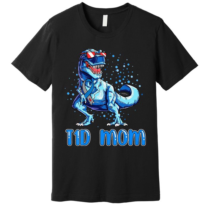 T1D Mom Type 1 Diabetes Ribbon T Rex Dinosaur Premium T-Shirt