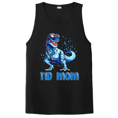 T1D Mom Type 1 Diabetes Ribbon T Rex Dinosaur PosiCharge Competitor Tank