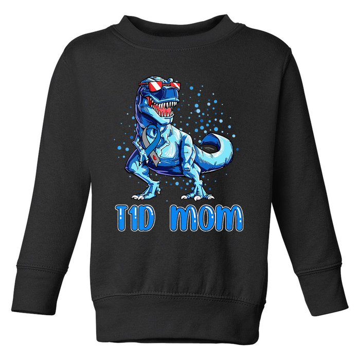 T1D Mom Type 1 Diabetes Ribbon T Rex Dinosaur Toddler Sweatshirt