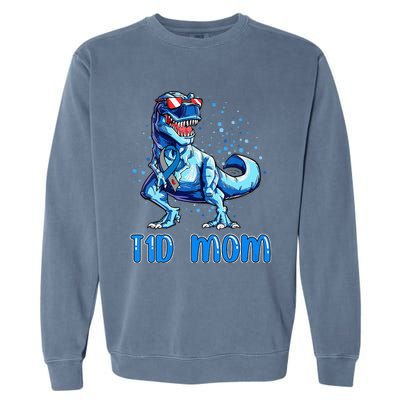 T1D Mom Type 1 Diabetes Ribbon T Rex Dinosaur Garment-Dyed Sweatshirt