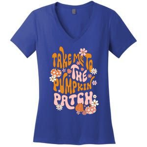 Take Me To The Pumpkin Patch Autumn Fall Thanksgiving Groovy Meaningful Gift Women's V-Neck T-Shirt