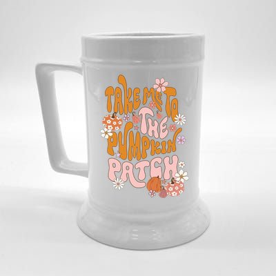 Take Me To The Pumpkin Patch Autumn Fall Thanksgiving Groovy Meaningful Gift Beer Stein