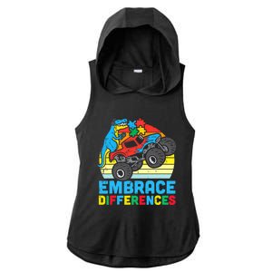 Trex Monster Truck Embrace Differences Autism Awareness Boys Ladies PosiCharge Tri-Blend Wicking Draft Hoodie Tank