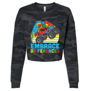 Trex Monster Truck Embrace Differences Autism Awareness Boys Cropped Pullover Crew