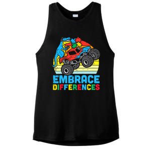 Trex Monster Truck Embrace Differences Autism Awareness Boys Ladies PosiCharge Tri-Blend Wicking Tank