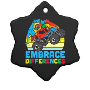 Trex Monster Truck Embrace Differences Autism Awareness Boys Ceramic Star Ornament