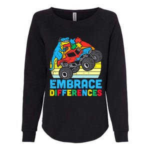 Trex Monster Truck Embrace Differences Autism Awareness Boys Womens California Wash Sweatshirt