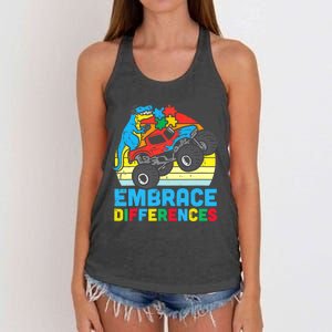 Trex Monster Truck Embrace Differences Autism Awareness Boys Women's Knotted Racerback Tank