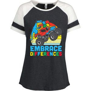 Trex Monster Truck Embrace Differences Autism Awareness Boys Enza Ladies Jersey Colorblock Tee