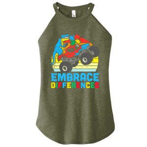 Trex Monster Truck Embrace Differences Autism Awareness Boys Women's Perfect Tri Rocker Tank