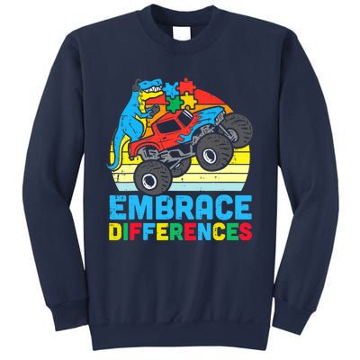 Trex Monster Truck Embrace Differences Autism Awareness Boys Sweatshirt