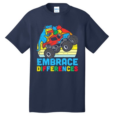 Trex Monster Truck Embrace Differences Autism Awareness Boys Tall T-Shirt