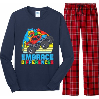 Trex Monster Truck Embrace Differences Autism Awareness Boys Long Sleeve Pajama Set